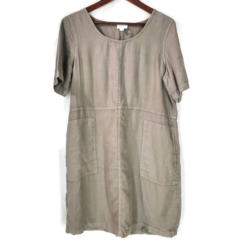 J. Jill Purejill 100% Linen Scoop Neck Midi Dress Lagenlook Minimalist Oversized